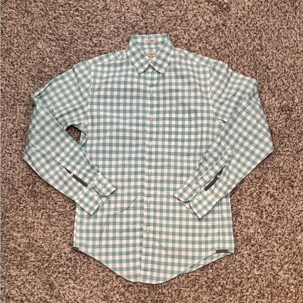 J. Crew Green and White Checkered Casual Button Down Shirt